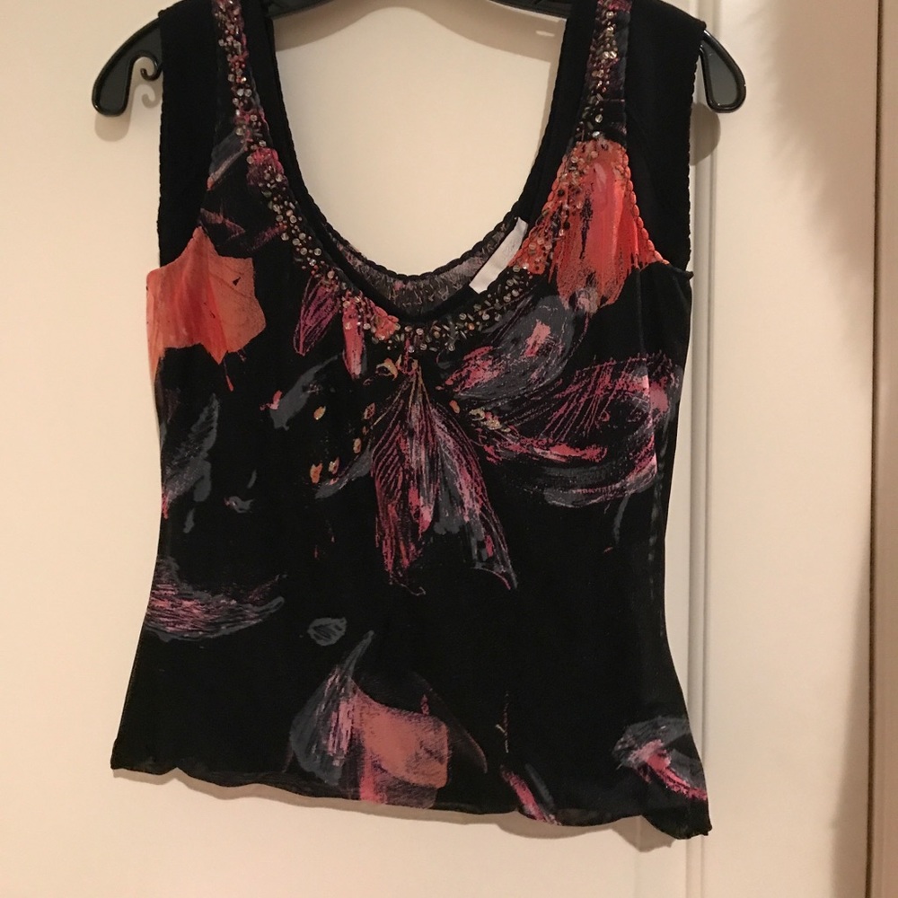 Roberto Cavalli Black Tank w sheer jeweled top m