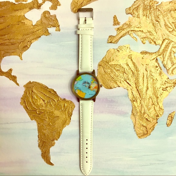 White Travel World Map Watch ⌚️ - Picture 2 of 3