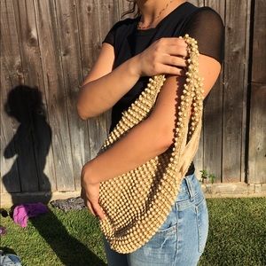 Roxy Brand New Woven Wooden Beaded Hobo Bag