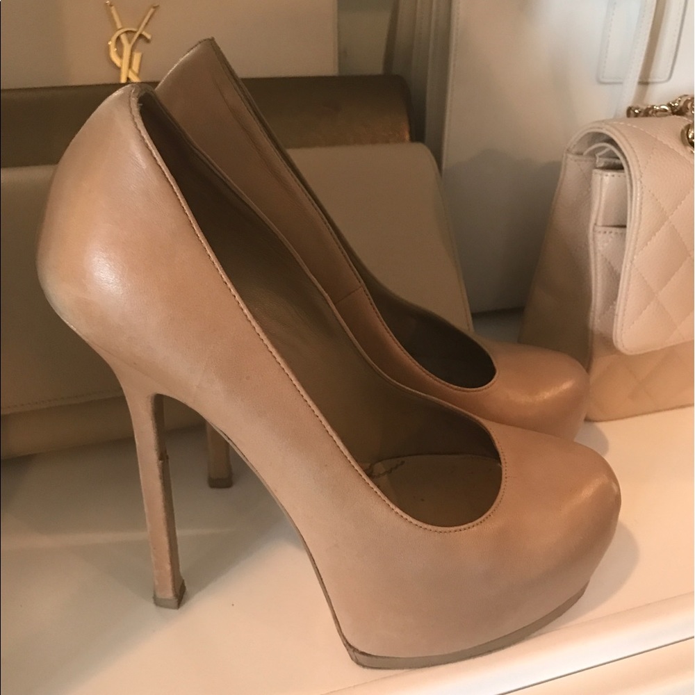 YSL Tribute Too Pumps Nude Heels