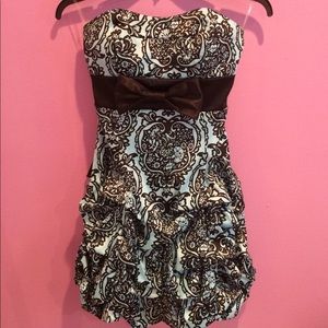 Formal Girl's Strapless Blue & Black Dress w/ Bow