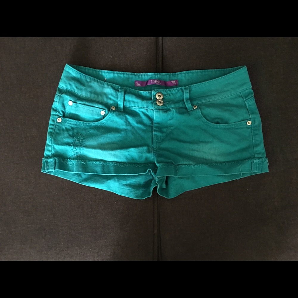 Teal jean shorts