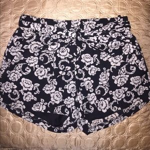 Black Floral Wide Leg Shorts with bow belt