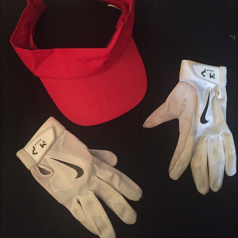 MVP edge white baseball gloves & red visor !