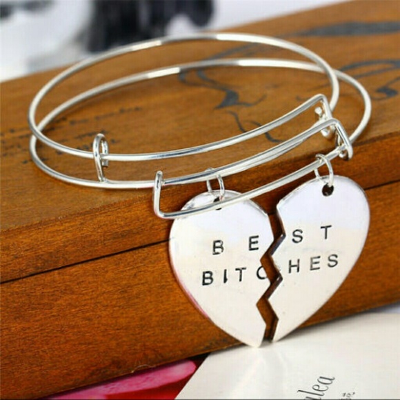 SALE 2 BEST B*TCHES Heart Charm Bracelets - Picture 1 of 5
