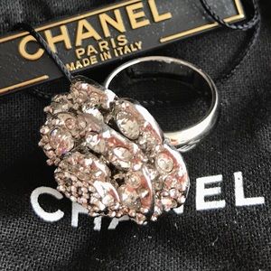 CHANEL SWAROVSKI CRYSTAL Camelia Flower Ring