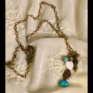 25" Copper Necklace w/Turquoise Beads & Charms NEW
