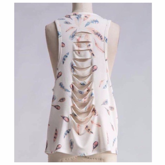 Soft Distressed Boho Feather print Tank Top - Picture 2 of 6