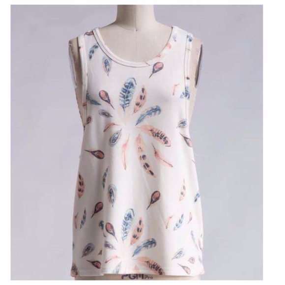 Soft Distressed Boho Feather print Tank Top - Picture 3 of 6