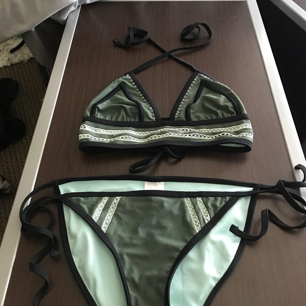 Super cute green and white bikini