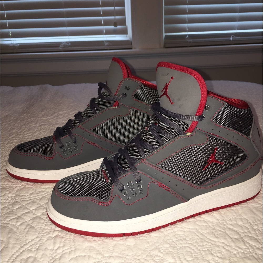 Grey and Red Youth Air Jordans