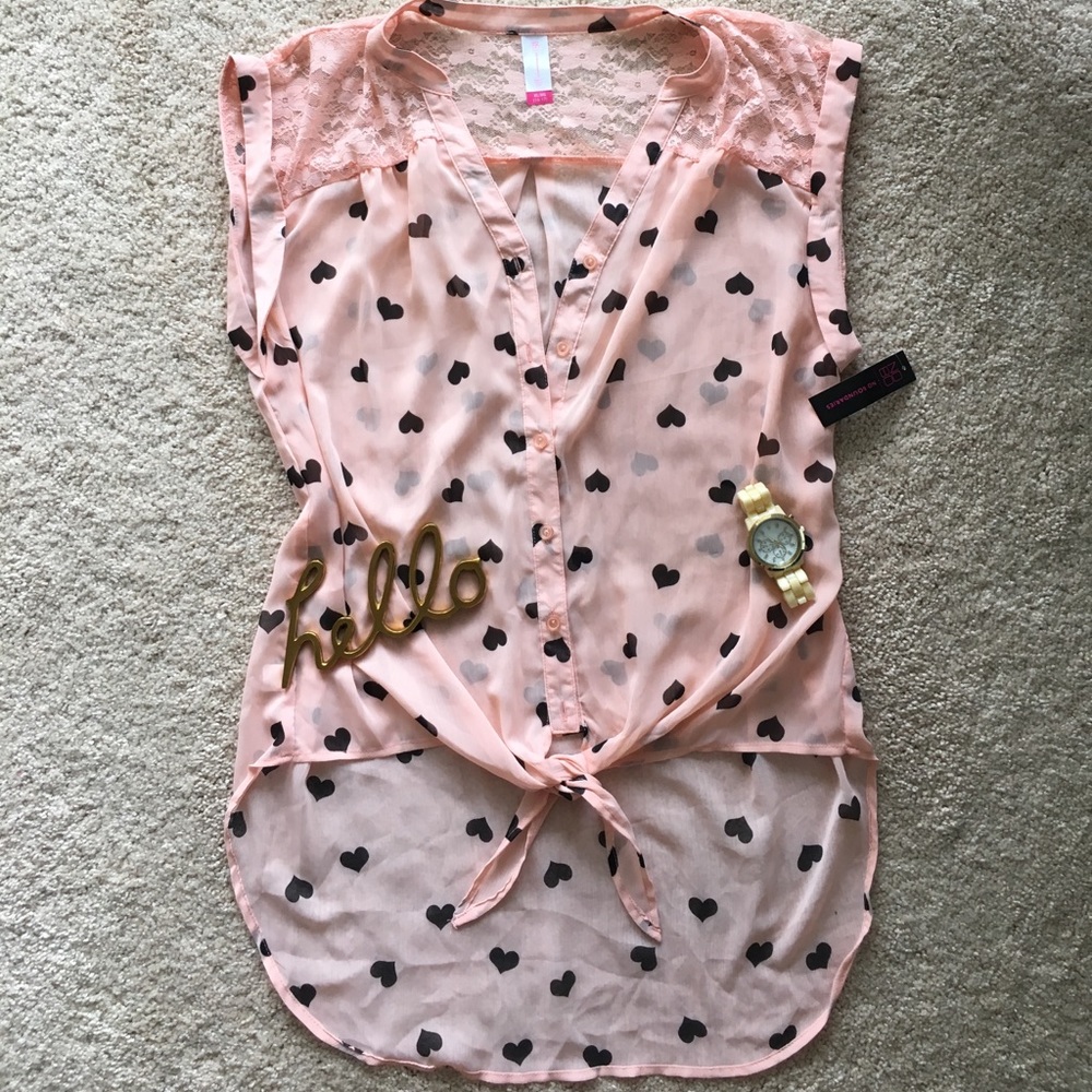 🎀 Hi-Low Sheer Twist Top in Blush Heart 💕