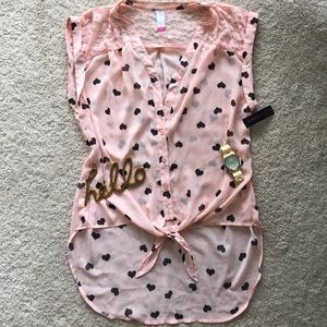 🎀 Hi-Low Sheer Twist Top in Blush Heart 💕