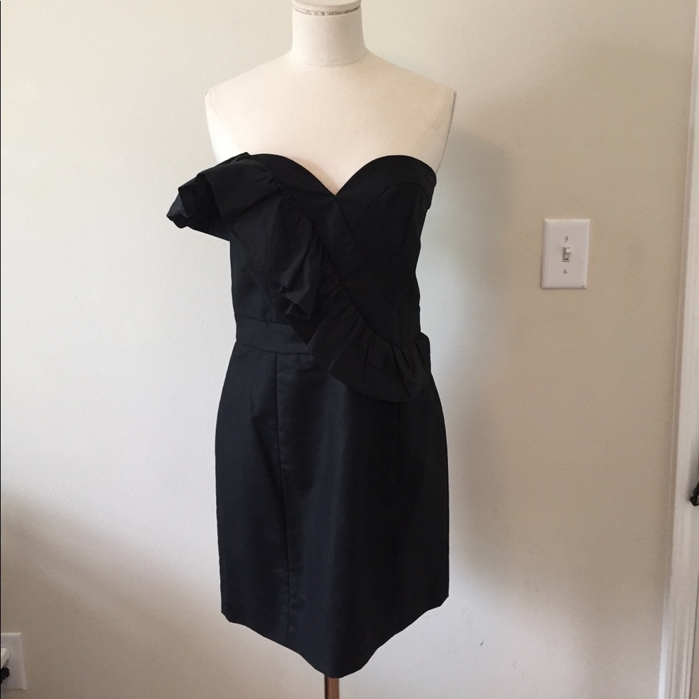 Black strapless dress with ruffles