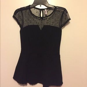 Xhilaration Black Mesh Peplum Top