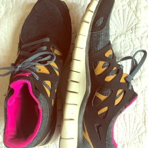 Nike Free Run 2 Gray, Orange, and Pink Shoes