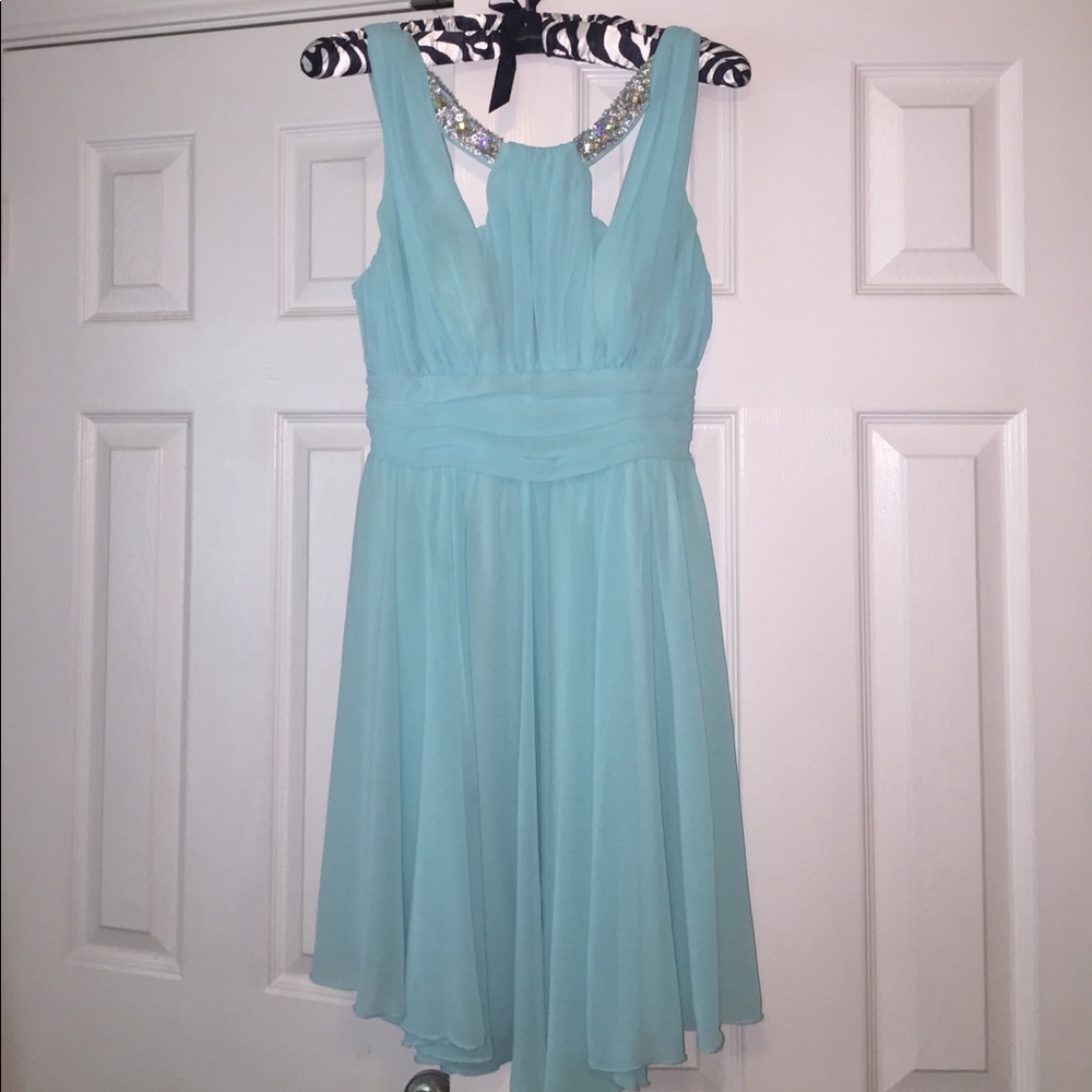 Light blue dress with diamond studs