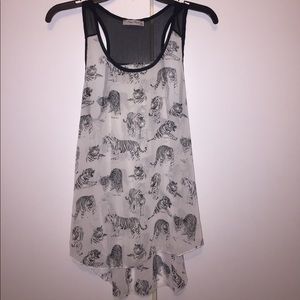 Final Touch sheer high-low Tiger blouse