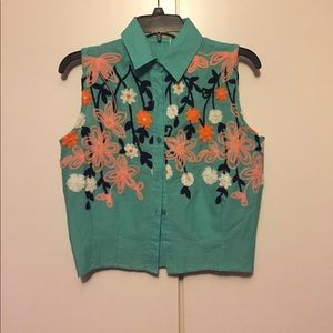 GeeGee Button Down Crop Top with Embroidery