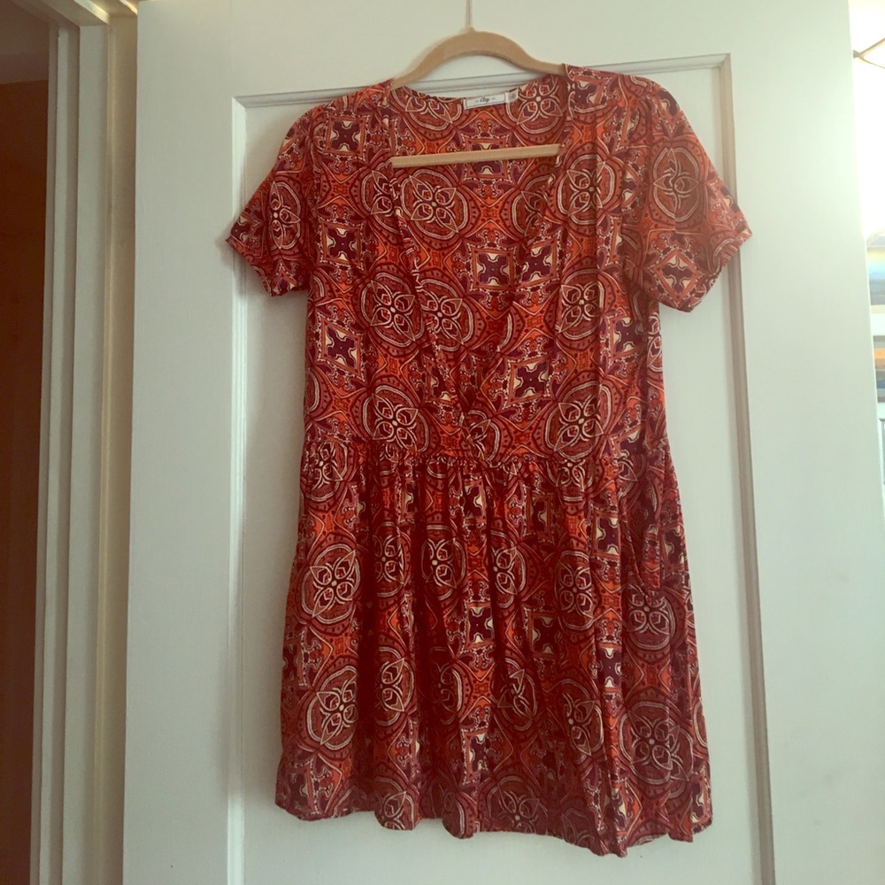 Deep V Short Sleeve Dress with Pockets