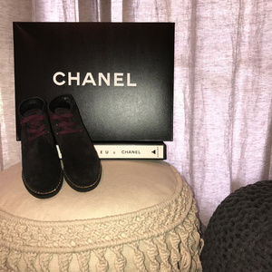 Chanel Black Suede Lace up Shoes Sz 35.5