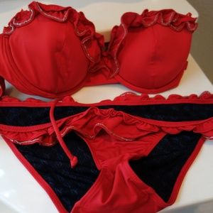 Victoria's Secret Red and Gold Bikini Top/Bottoms
