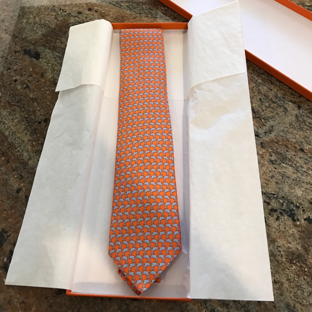Hermes Orange print tie