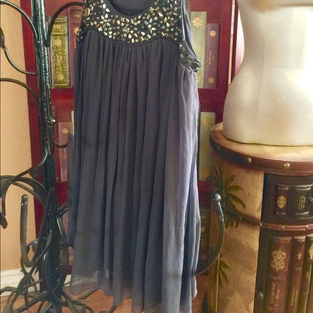 Mini dress or (tunic) charcoal color & Rhinestone