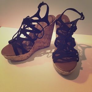 Black Lace up wedges