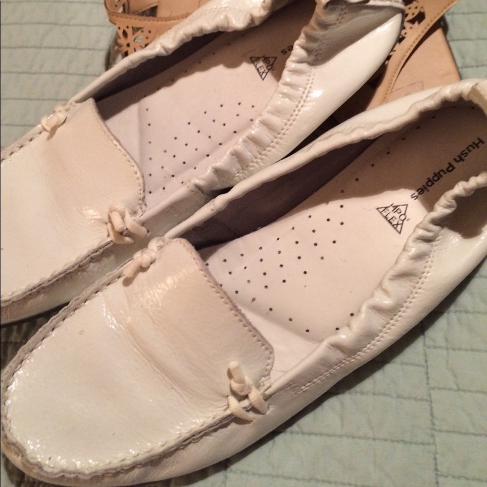 Hushpuppies white patent loafers