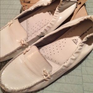 Hushpuppies white patent loafers