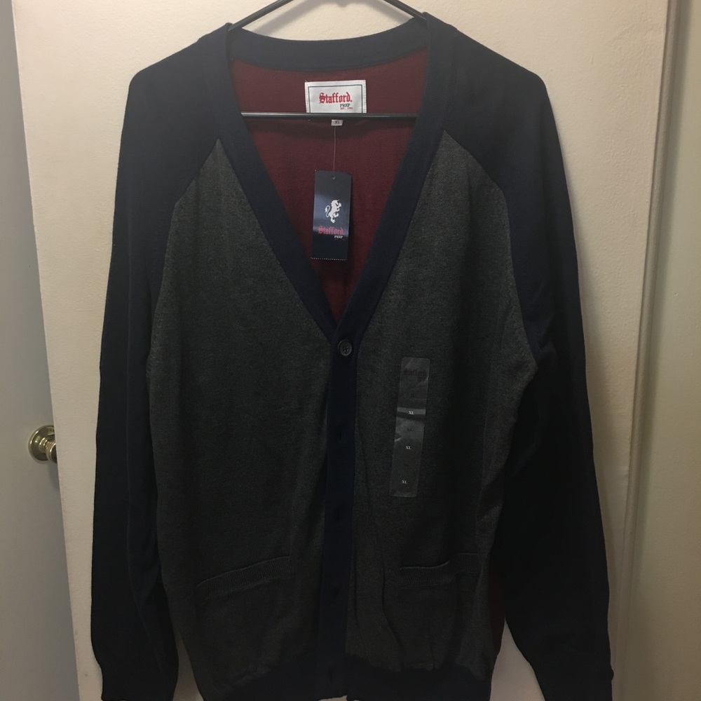 Men's Color Blocked Cardigan, Stafford Prep