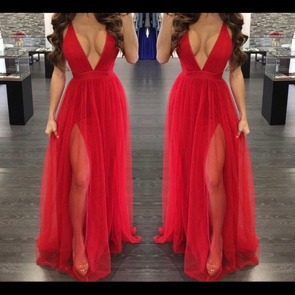 Floor length red dress