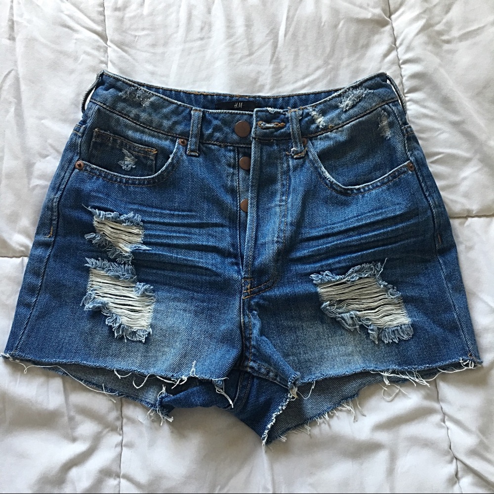 High-Rise Distressed Shorts