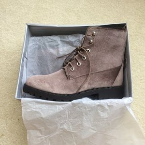 Faux suede tan combat boots