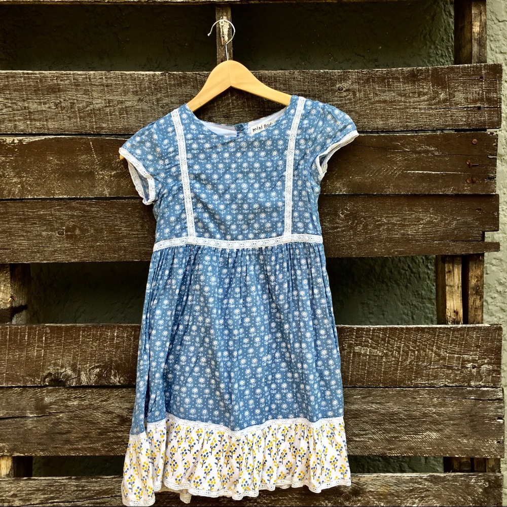 Mini Boden Dusty Blue Floral Dress Size 9/10