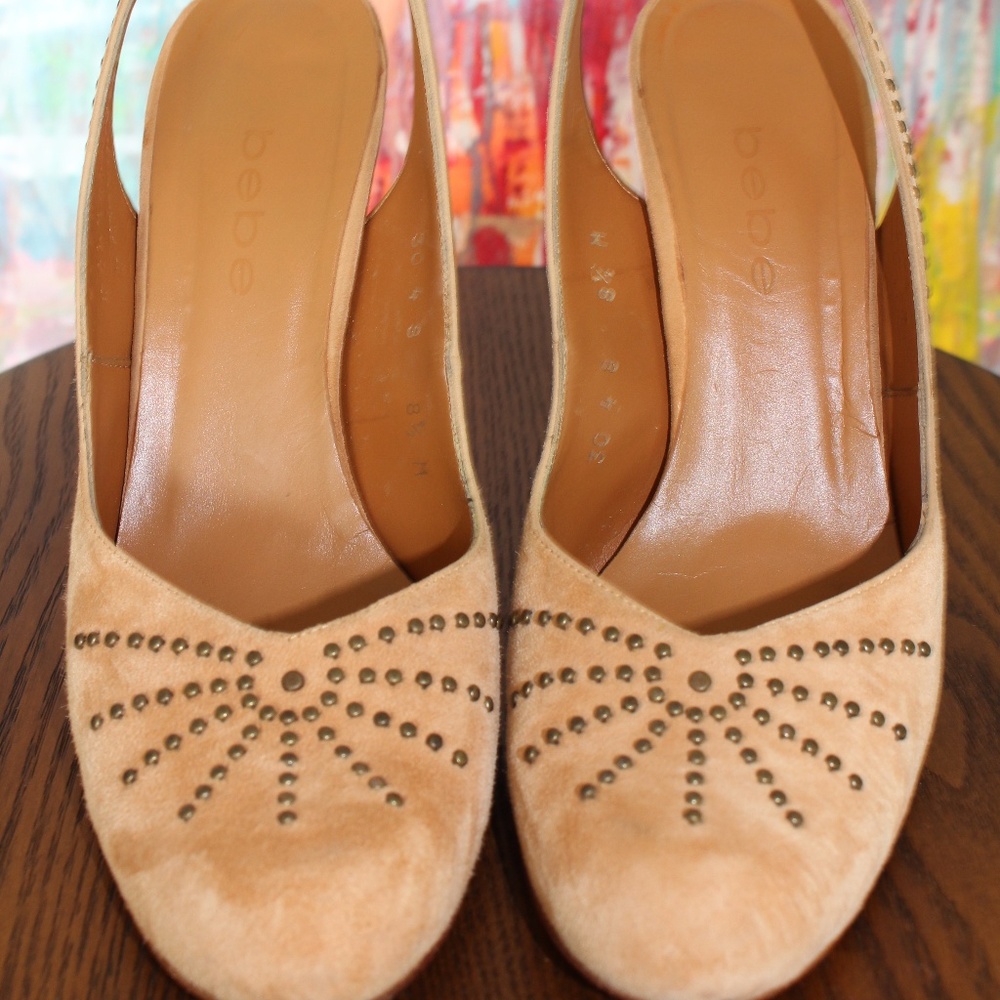 Bebe Nude Suede Heels