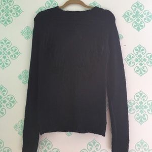 Navy Knit Sweater with V fringe down front