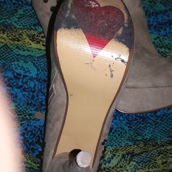 Tan Antique Gold Spiked Booties Platform Heels - Picture 4 of 5