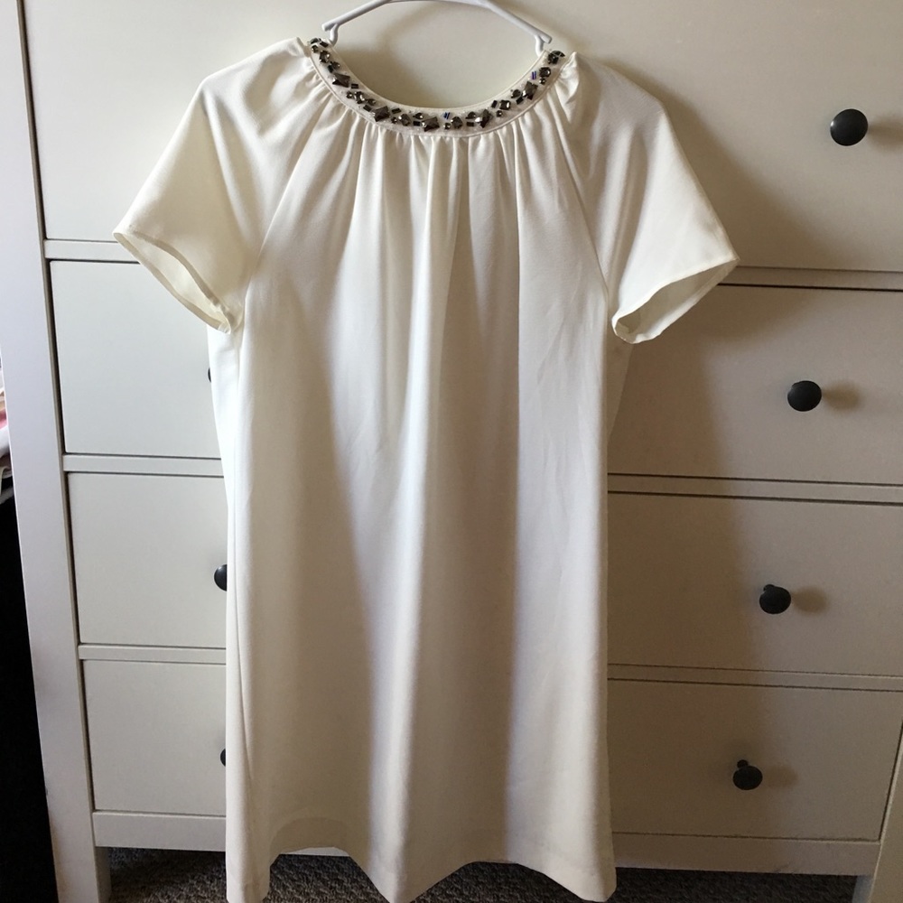 MANGO white dress with embellishment in neck