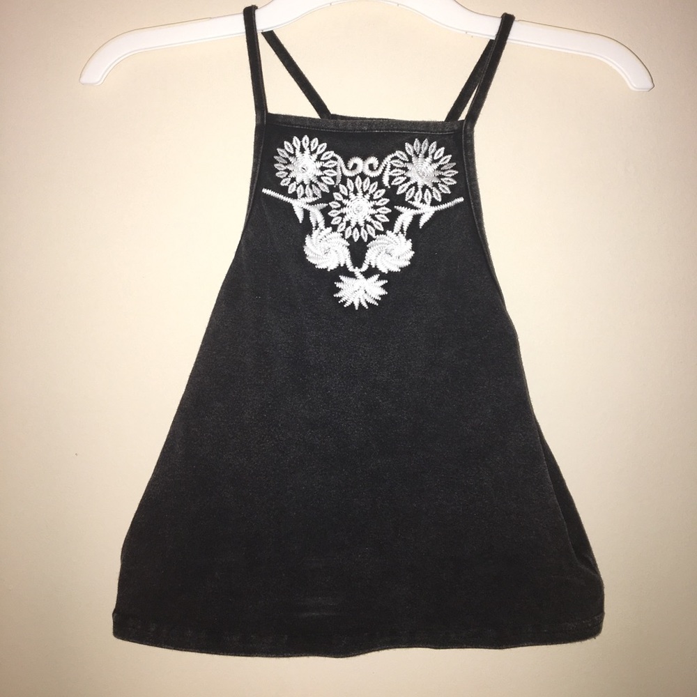 Acid-wash black crop top