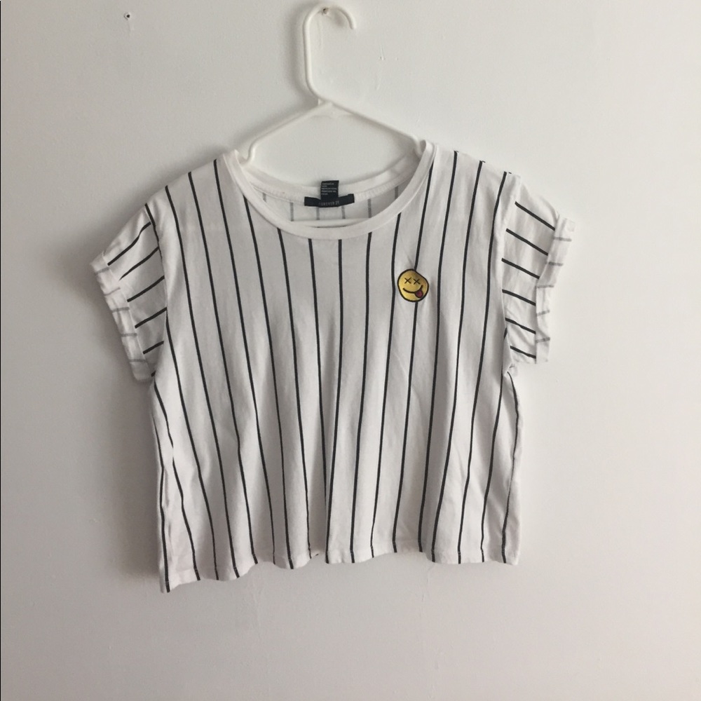 Striped Cropped Top with smiley patch