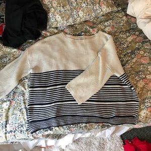 Cream and Navy striped cropped sweater
