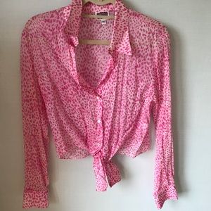 Pink cropped button down