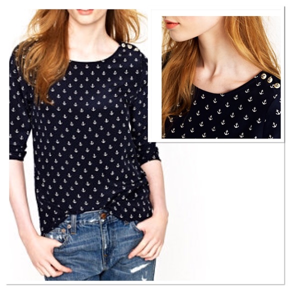 J. Crew Tops - 2 J. CREW silk scoop neck in anchors aweigh