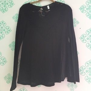 Black Long Sleeve Tee with Lace Detail across Top