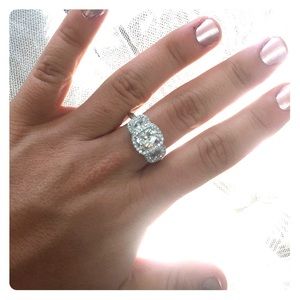 Stunning Diamonique Cushion Cut 3 Stone Ring