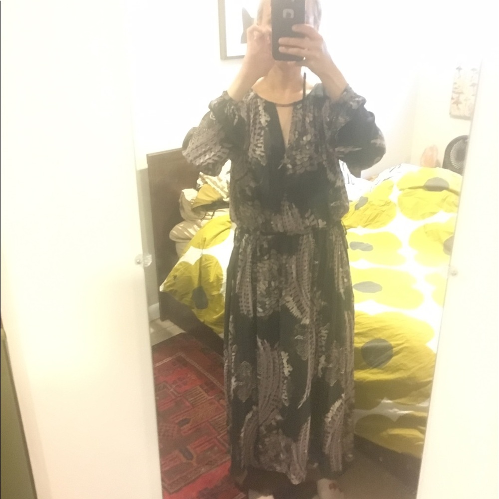 Free people raven combo print maxi dress xs