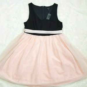 Blush and Black Tulle Skater Skirt Dress