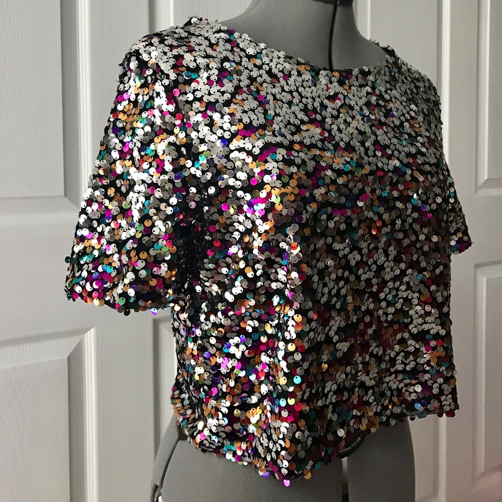 H&M Sequined Short Sleeve Blouse
